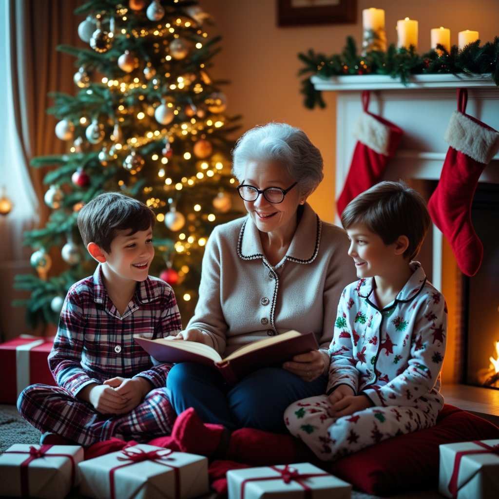 A Grandma telling Christmas stories to her grandchildren
