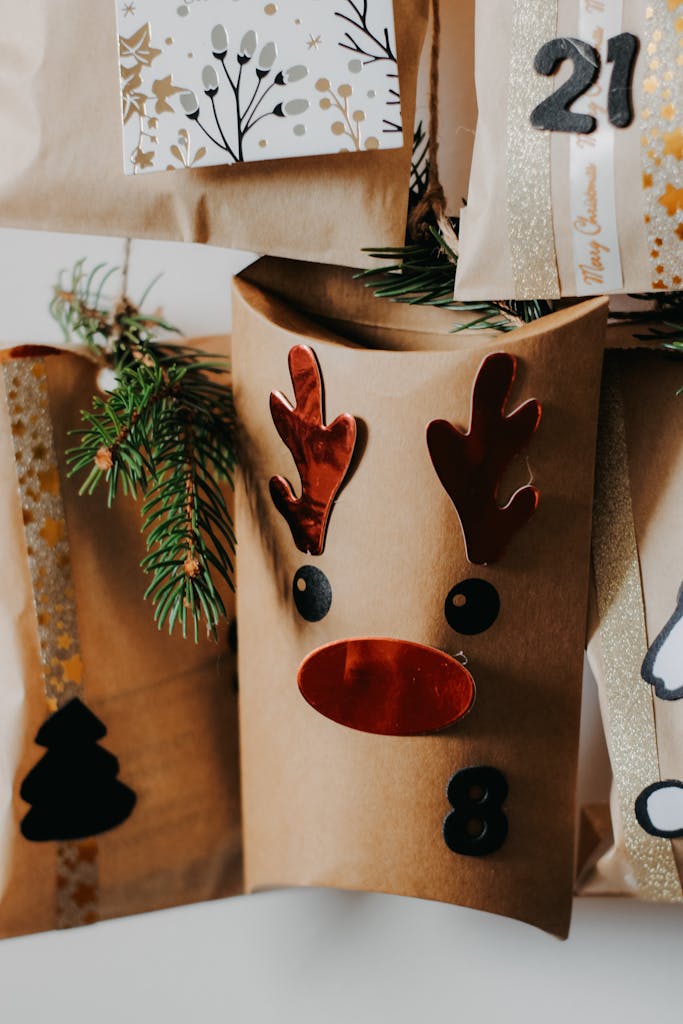 Close-up of decorative Christmas advent calendar with reindeer theme, perfect for holiday celebrations.