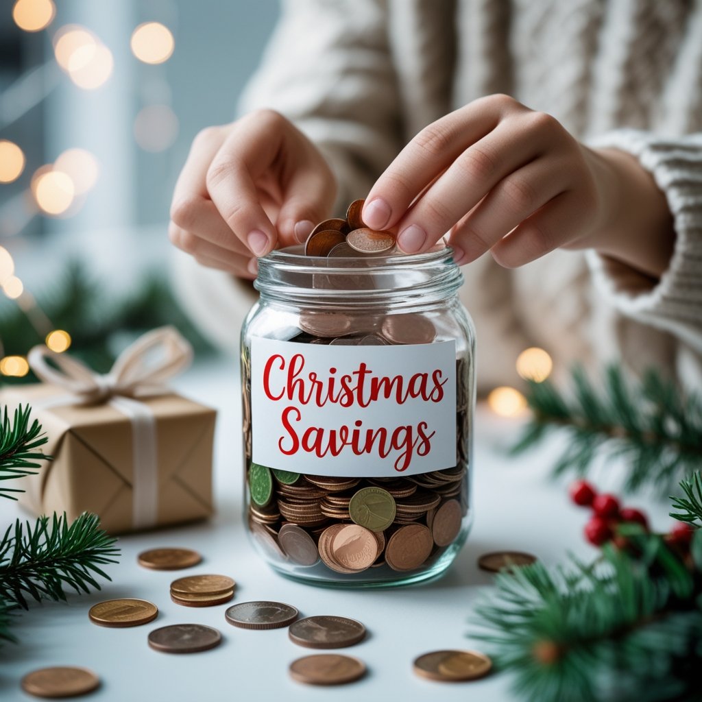 Saving money for Christmas in a money jar