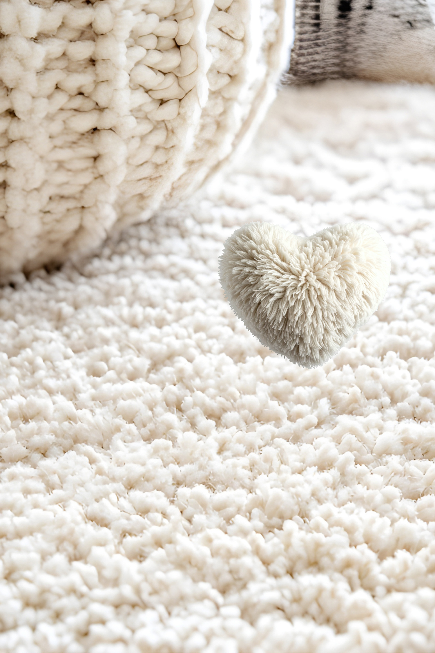 Plush cream living room rug with a chair and sofa and a plant