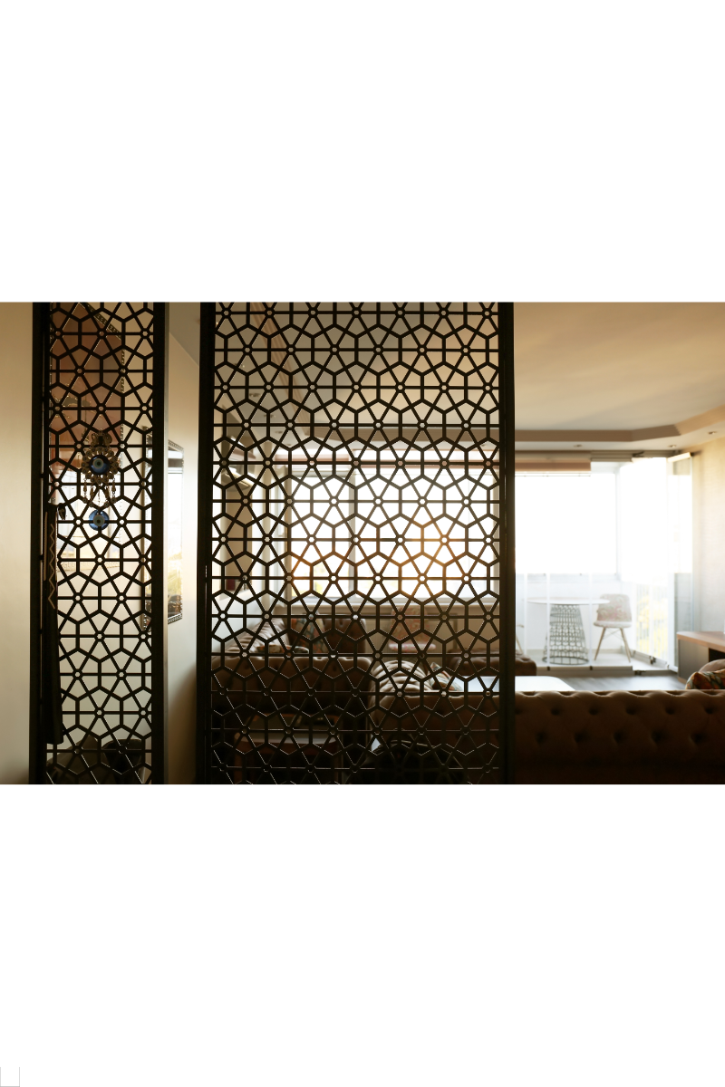 Modern Black Patterned Room Divider in a home