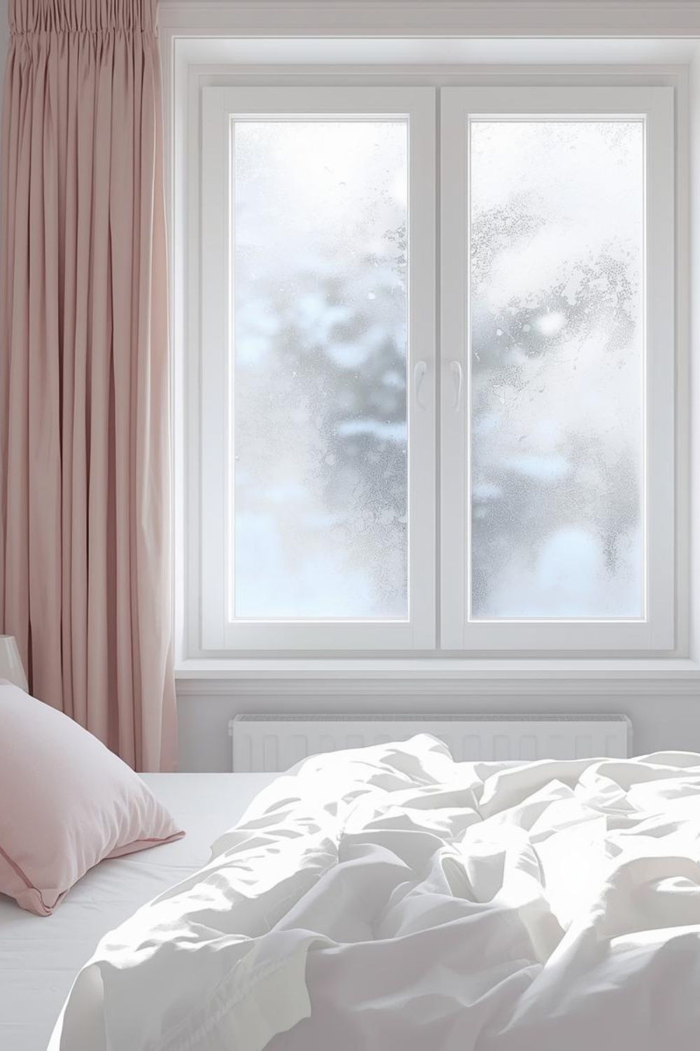 condensation on a bedroom window in a UK home showing why house burping and fresh air circulation matters in winter