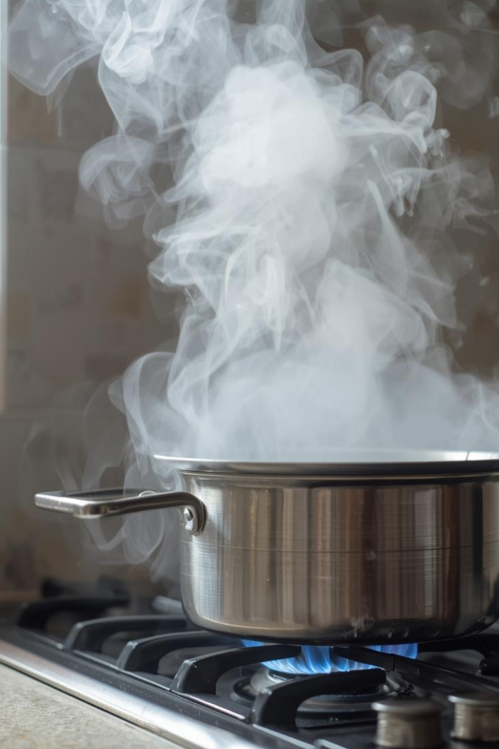 steamy kitchen with pot boiling on hob showing indoor moisture and humidity that house burping helps to remove