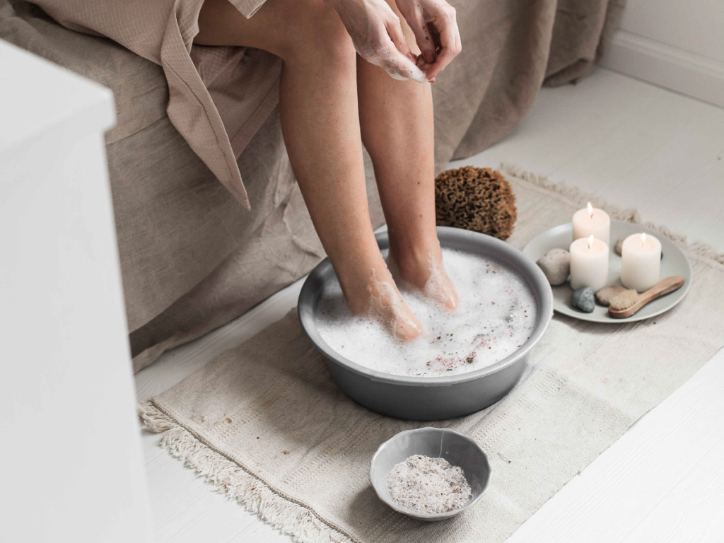 Refreshing peppermint foot soak for a summer spa day at home