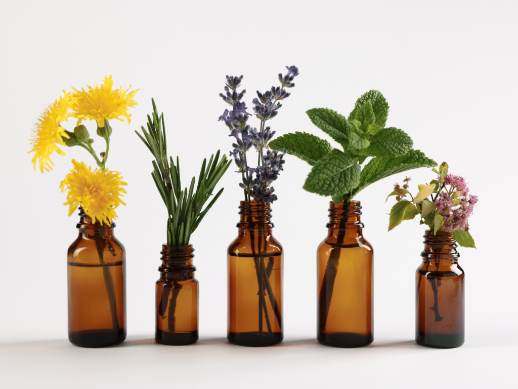 Natural Summer skincare products such as mint, lavender and rosemary for at home spa day