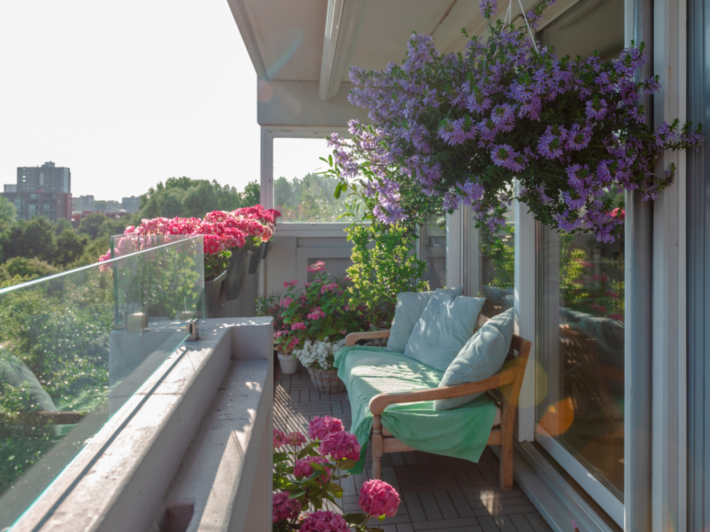 Balcony plants in pots staycation summer tiny outdoor space
