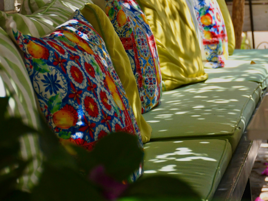Vibrant Geotone Cushions for front porch seating