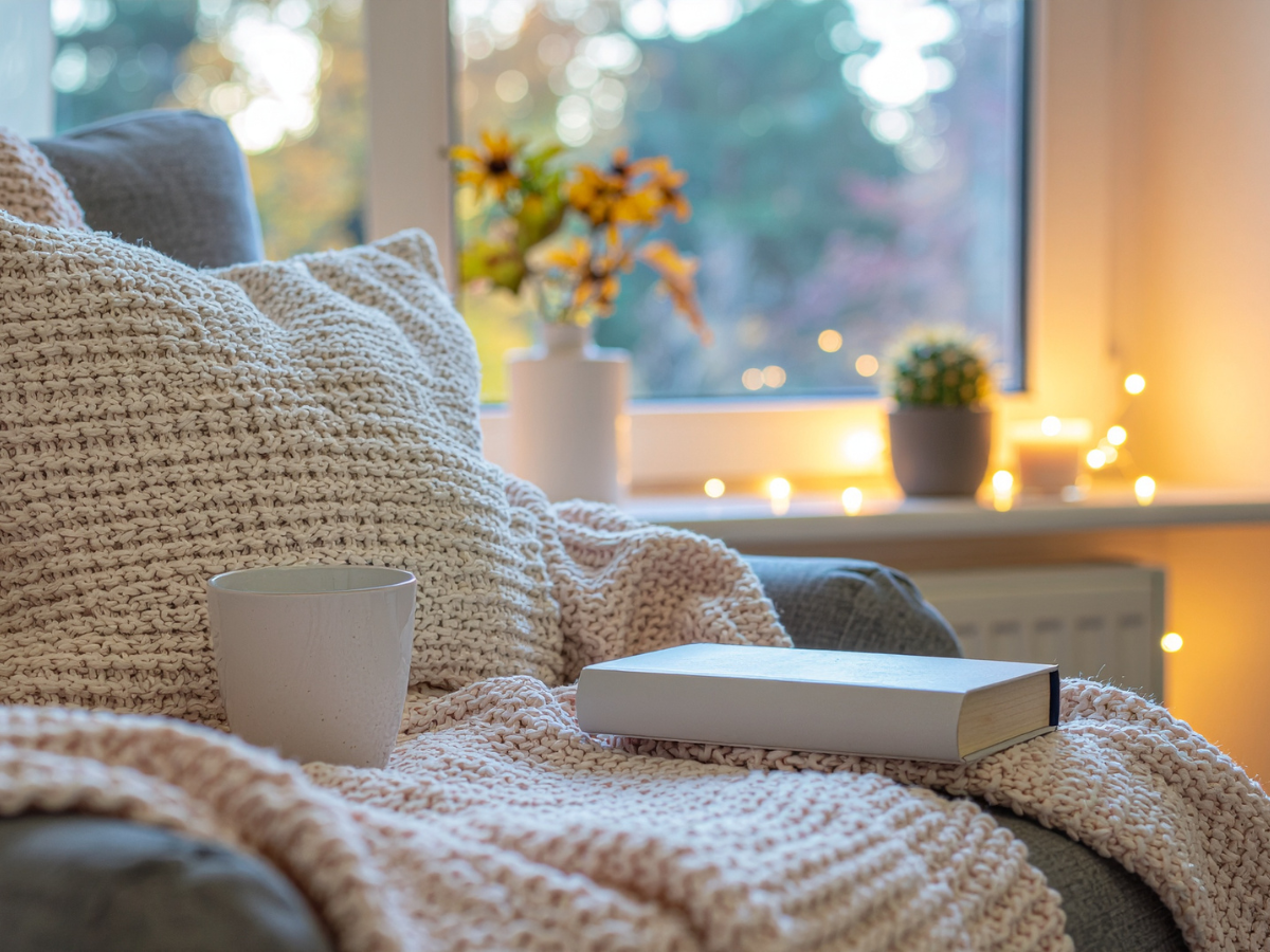 Cosy reading corner in an organised bedroom with lamp and shelf – bedroom holiday retreat ideas