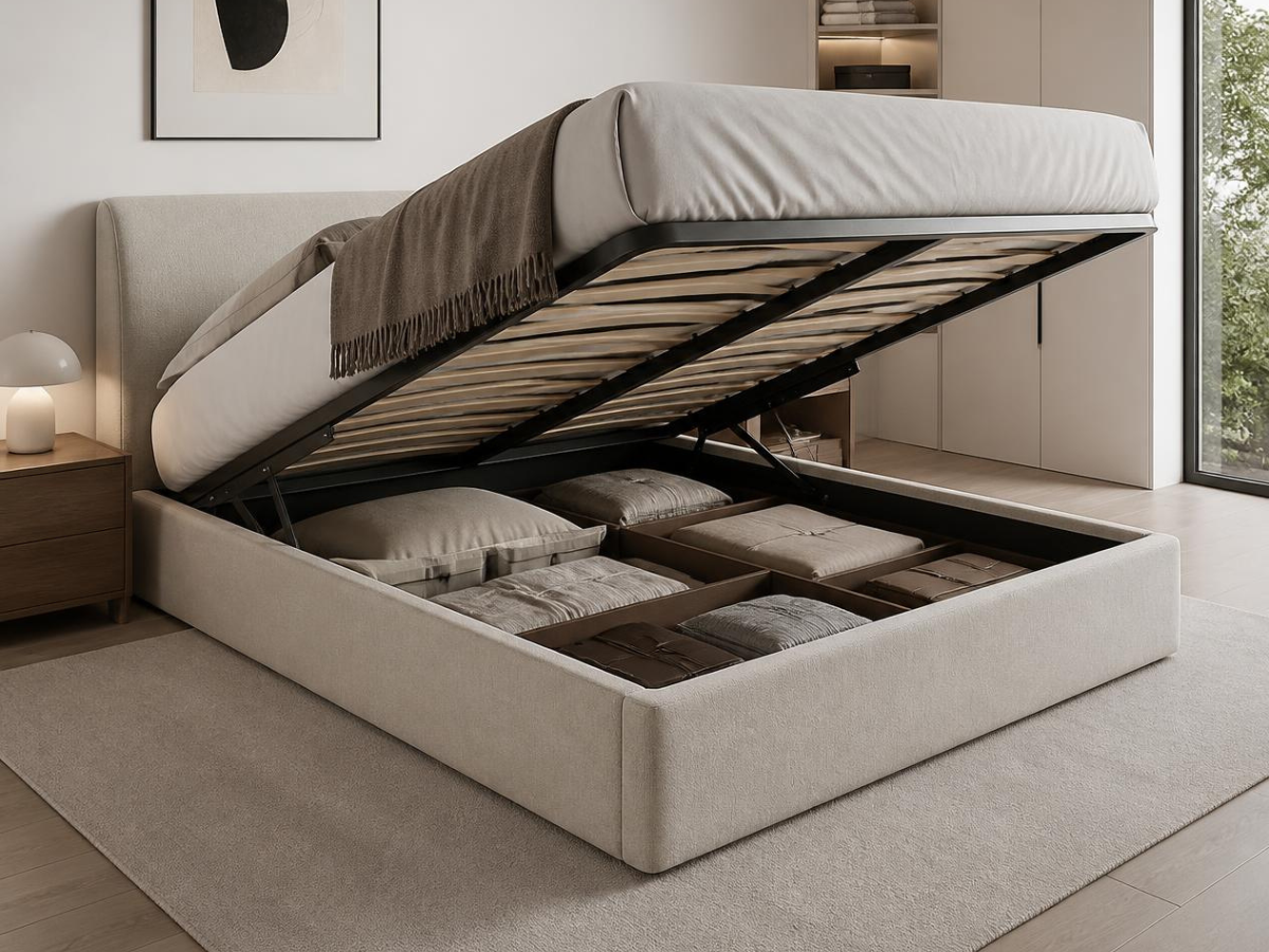 Ottoman Bed for maximum storage to create a hotel retreat feel at home.