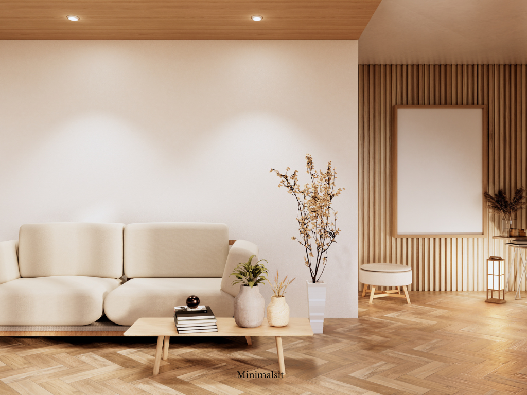 decluttered summer living room holiday villa feel minimal styling neutral tones light and airy interior