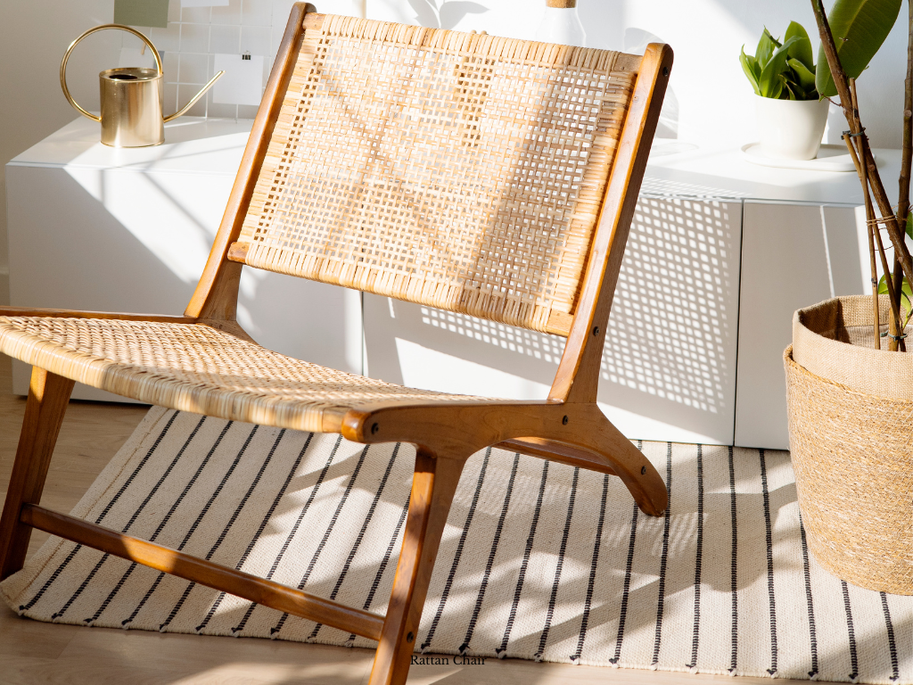 A Rattan chair in a bright airy room