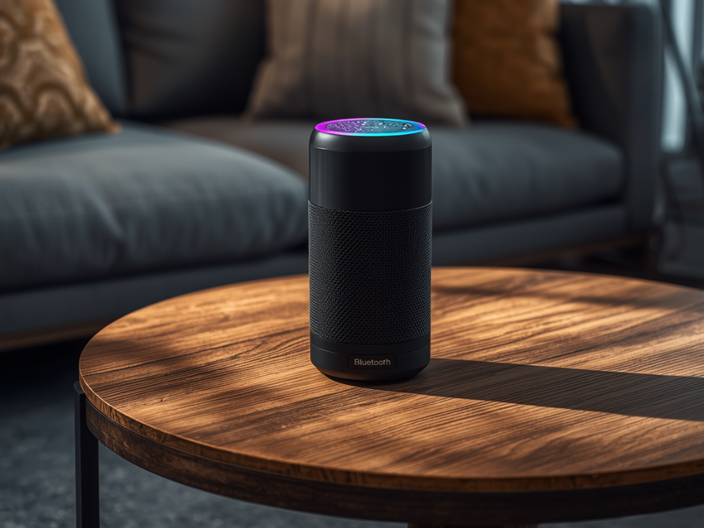 Bluetooth speaker on a wooden table