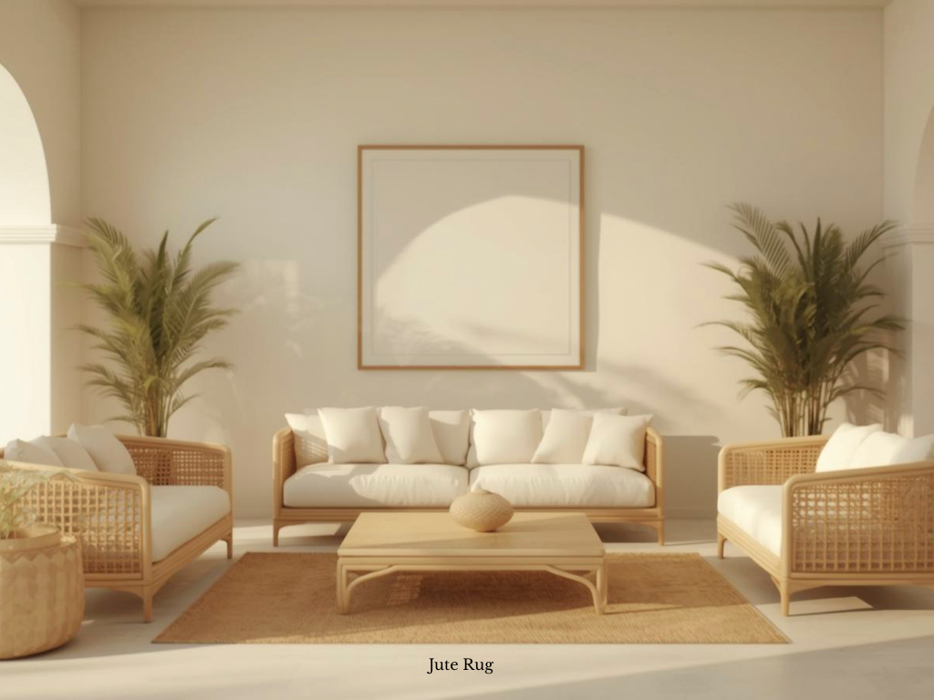 summer living room holiday villa feel with rattan furniture natural textures jute rug linen throws and indoor plants