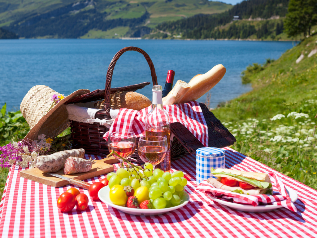 Italian picnic setup in a summer garden for World Tour Staycation