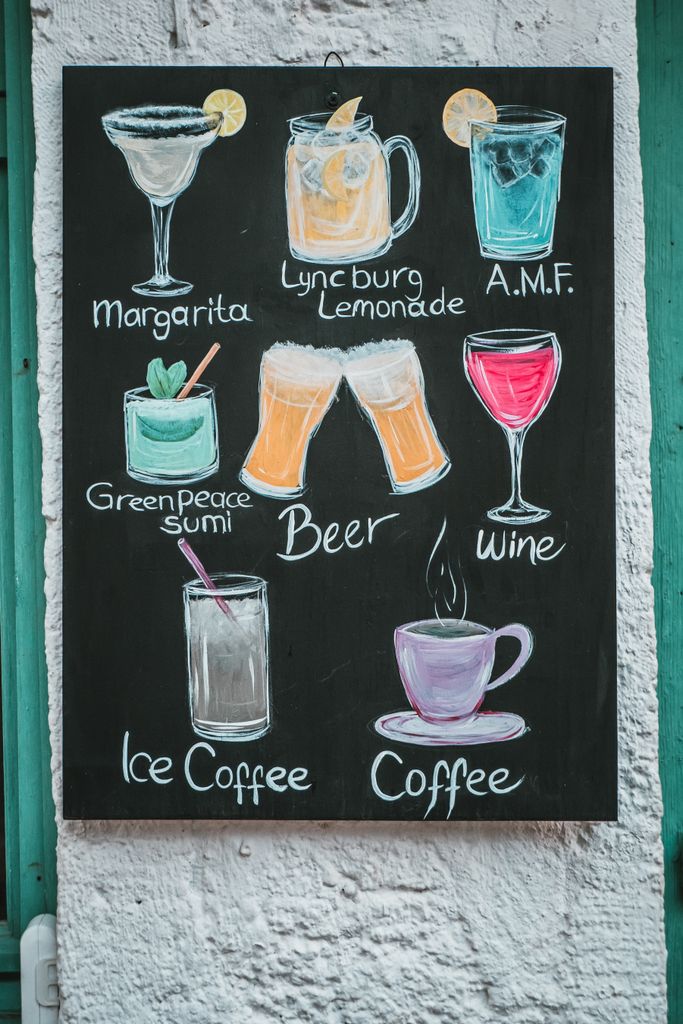 chalkboard sign displaying homemade cocktail
